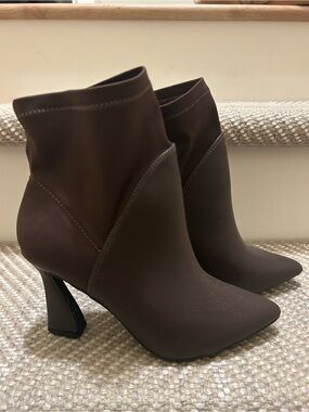 Halston Brown Pointed Toe Ankle Boots